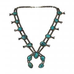 Native American Sterling Silver Turquoise Squash Blossom Necklace - 4560182