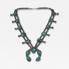 Native American Sterling Silver Turquoise Squash Blossom Necklace - 4560183