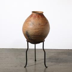Native American Tribal Terracotta Red Iron Oxide Vessel on Wrought Iron Base - 4142100