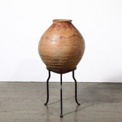 Native American Tribal Terracotta Red Iron Oxide Vessel on Wrought Iron Base - 4142105