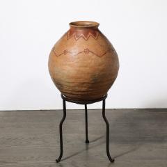Native American Tribal Terracotta Red Iron Oxide Vessel on Wrought Iron Base - 4142107
