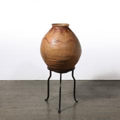 Native American Tribal Terracotta Red Iron Oxide Vessel on Wrought Iron Base - 4142153