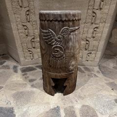 Native Aztec Music Dance Drum Carved Wood Pedestal Mexico - 3546224