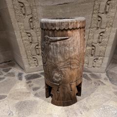 Native Aztec Music Dance Drum Carved Wood Pedestal Mexico - 3546225