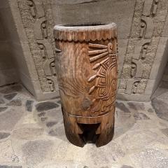 Native Aztec Music Dance Drum Carved Wood Pedestal Mexico - 3546226