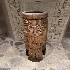 Native Aztec Music Dance Drum Carved Wood Pedestal Mexico - 3546227