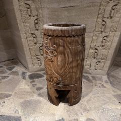 Native Aztec Music Dance Drum Carved Wood Pedestal Mexico - 3546228