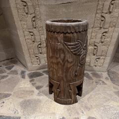 Native Aztec Music Dance Drum Carved Wood Pedestal Mexico - 3546229