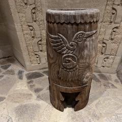 Native Aztec Music Dance Drum Carved Wood Pedestal Mexico - 3546230