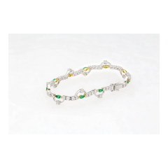 Natural 0 72 Carat Emerald 2 08 Carat Diamond Charm Bracelet in 18K Gold - 3640721