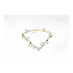 Natural 0 72 Carat Emerald 2 08 Carat Diamond Charm Bracelet in 18K Gold - 3640727