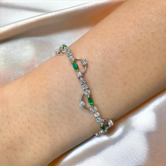 Natural 0 72 Carat Emerald 2 08 Carat Diamond Charm Bracelet in 18K Gold - 3640799