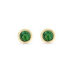 Natural 1 2 Carat Emerald Round Bezel Stud Earrings in 14K Yellow Gold - 3504772