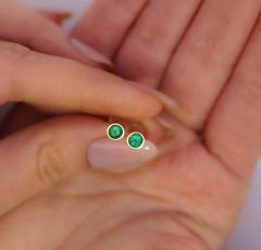 Natural 1 2 Carat Emerald Round Bezel Stud Earrings in 14K Yellow Gold - 3504774