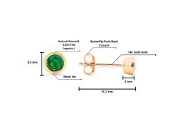 Natural 1 2 Carat Emerald Round Bezel Stud Earrings in 14K Yellow Gold - 3504803