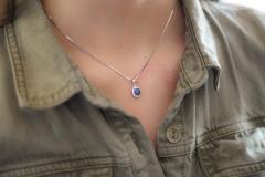 Natural 1 20 Carat Oval Cut Blue Sapphire and Diamond Halo Pendant Necklace - 3512818