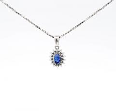 Natural 1 20 Carat Oval Cut Blue Sapphire and Diamond Halo Pendant Necklace - 3512825