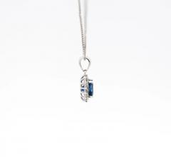 Natural 1 20 Carat Oval Cut Blue Sapphire and Diamond Halo Pendant Necklace - 3512829