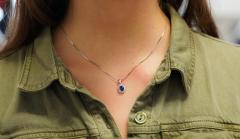 Natural 1 20 Carat Oval Cut Blue Sapphire and Diamond Halo Pendant Necklace - 3512831