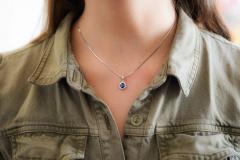 Natural 1 20 Carat Oval Cut Blue Sapphire and Diamond Halo Pendant Necklace - 3512832