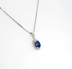 Natural 1 20 Carat Oval Cut Blue Sapphire and Diamond Halo Pendant Necklace - 3512891