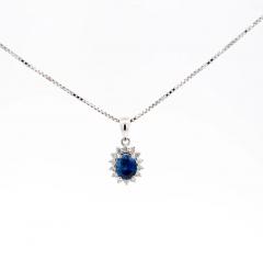Natural 1 20 Carat Oval Cut Blue Sapphire and Diamond Halo Pendant Necklace - 3512893