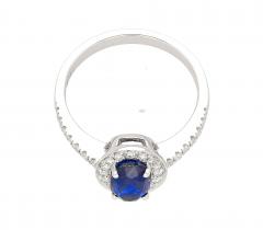 Natural 1 45 Carat Oval Cut Blue Sapphire and Diamond Halo 18k White Gold Ring - 3500094
