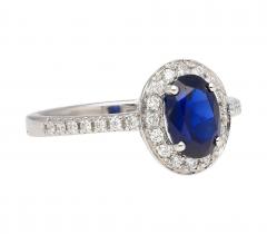 Natural 1 45 Carat Oval Cut Blue Sapphire and Diamond Halo 18k White Gold Ring - 3500095