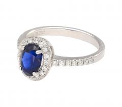 Natural 1 45 Carat Oval Cut Blue Sapphire and Diamond Halo 18k White Gold Ring - 3500096