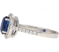 Natural 1 45 Carat Oval Cut Blue Sapphire and Diamond Halo 18k White Gold Ring - 3500097