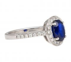Natural 1 45 Carat Oval Cut Blue Sapphire and Diamond Halo 18k White Gold Ring - 3500098