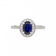 Natural 1 45 Carat Oval Cut Blue Sapphire and Diamond Halo 18k White Gold Ring - 3504381