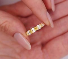 Natural 1 Carat TW Cushion Fancy Yellow Diamond 5 Stone Wedding Band Ring - 3505158