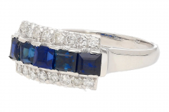 Natural 2 28 Carat Blue Sapphire Diamond Cluster 5 Stone Platinum Ring - 3649293