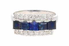 Natural 2 28 Carat Blue Sapphire Diamond Cluster 5 Stone Platinum Ring - 3649297