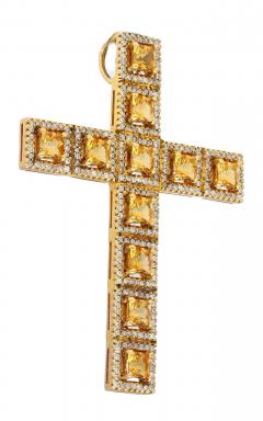 Natural 2 33 Carat Princess Cut Yellow Sapphire Diamond Halo Cross Pendant - 3500087