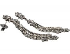 Natural 2 Carat Floral Diamond Dangle Drop Earrings in 18K White Black Gold - 3505147