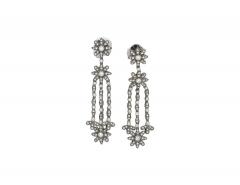 Natural 2 Carat Floral Diamond Dangle Drop Earrings in 18K White Black Gold - 3505149