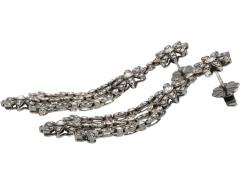 Natural 2 Carat Floral Diamond Dangle Drop Earrings in 18K White Black Gold - 3505150