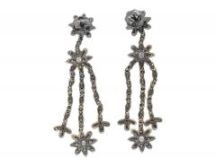 Natural 2 Carat Floral Diamond Dangle Drop Earrings in 18K White Black Gold - 3505163