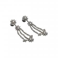 Natural 2 Carat Floral Diamond Dangle Drop Earrings in 18K White Black Gold - 3570387