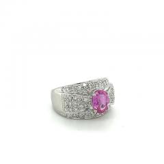 Natural 2 Carat Oval Cut Pink Sapphire with Diamond Cluster Dome Ring - 3515222