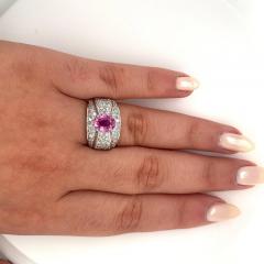 Natural 2 Carat Oval Cut Pink Sapphire with Diamond Cluster Dome Ring - 3515224