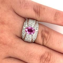 Natural 2 Carat Oval Cut Pink Sapphire with Diamond Cluster Dome Ring - 3515225