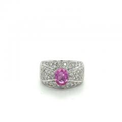 Natural 2 Carat Oval Cut Pink Sapphire with Diamond Cluster Dome Ring - 3515234