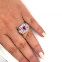 Natural 2 Carat Oval Cut Pink Sapphire with Diamond Cluster Dome Ring - 3515235