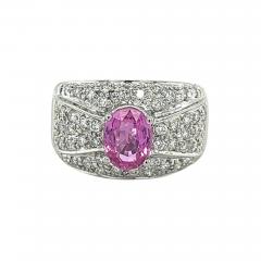 Natural 2 Carat Oval Cut Pink Sapphire with Diamond Cluster Dome Ring - 3610224