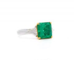 Natural 3 76 Carat Colombian Emerald and Trillion Cut Diamond 3 Stone Ring - 3505242