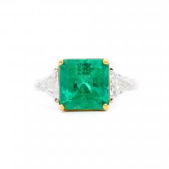 Natural 3 76 Carat Colombian Emerald and Trillion Cut Diamond 3 Stone Ring - 3570391