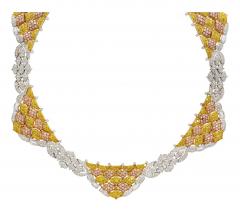 Natural 35 Carat Pink White Yellow Diamond 18K Three Tone Necklace Choker - 3500448